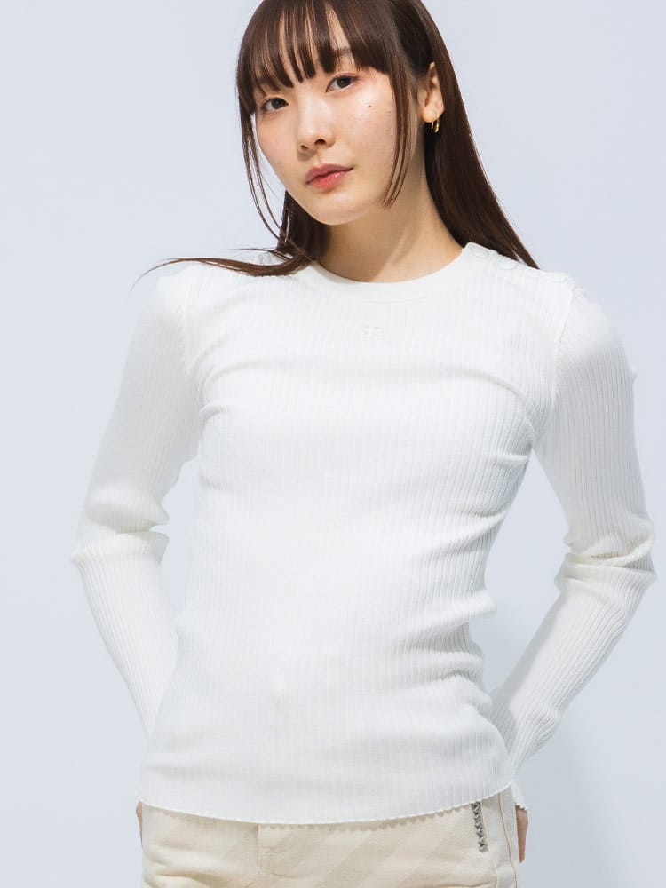 courreges (クレージュ) ショルダースナップ ロゴ刺繍 リブニットセーター CORVESMPU187F11 レディース