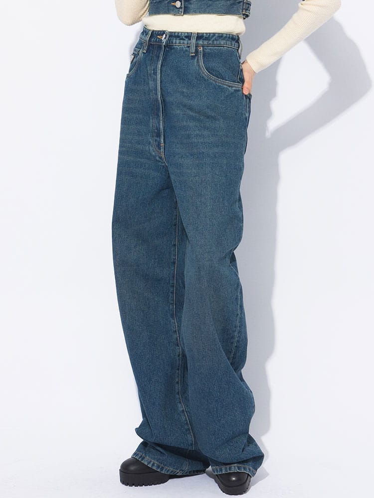 PRADA (プラダ) ウォッシュ加工 メタルロゴ ボタンフライ ハイライズ ジーンズ PRLGFP51912OY レディース