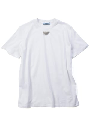 PRADA (プラダ) コットン トライアングルモチーフ クルーネック 半袖 Ｔシャツ PRL35838R16DV レディース