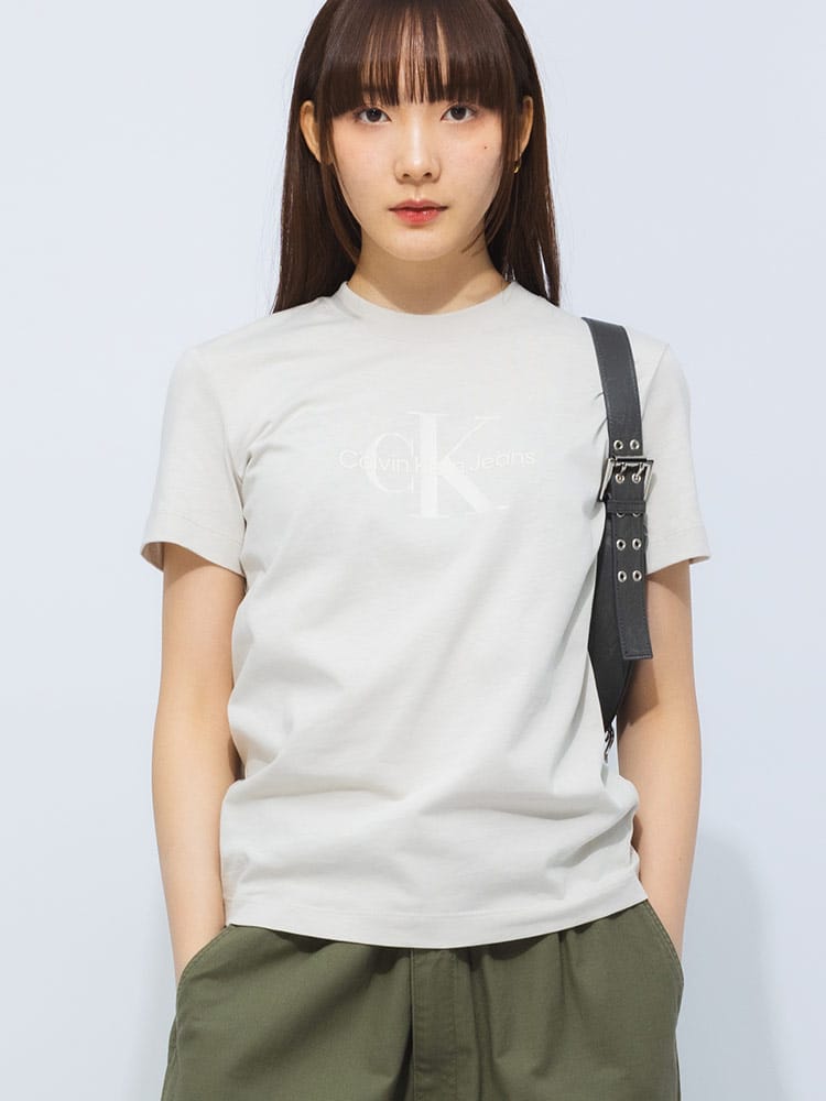Calvin Klein (カルバンクライン) ロゴプリント クルーネック 半袖 Tシャツ GLOSSY MONOLOGO CKLJ20J224983 レディース