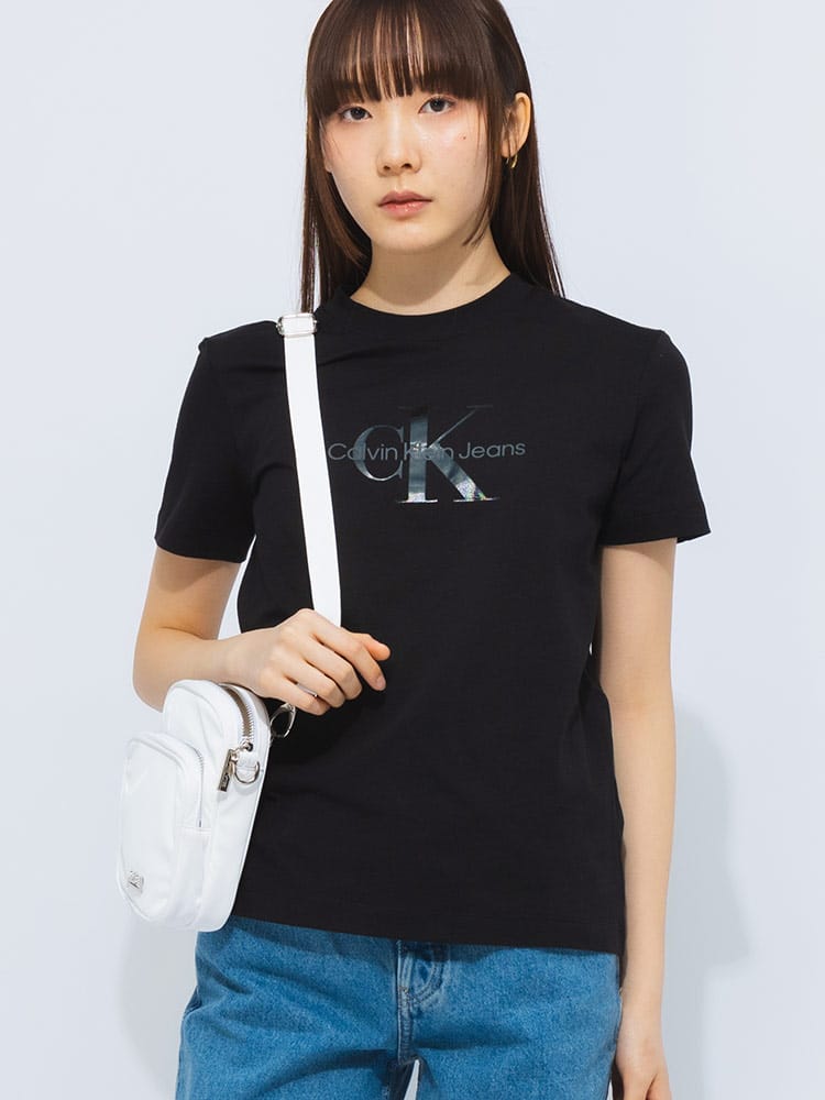 Calvin Klein (カルバンクライン) ロゴプリント クルーネック 半袖 Tシャツ GLOSSY MONOLOGO CKLJ20J224983 レディース