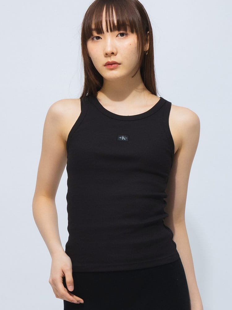 Calvin Klein (カルバンクライン) リブ クルーネック タンクトップ WOVEN LABEL RIB CKLJ20J224762 レディース