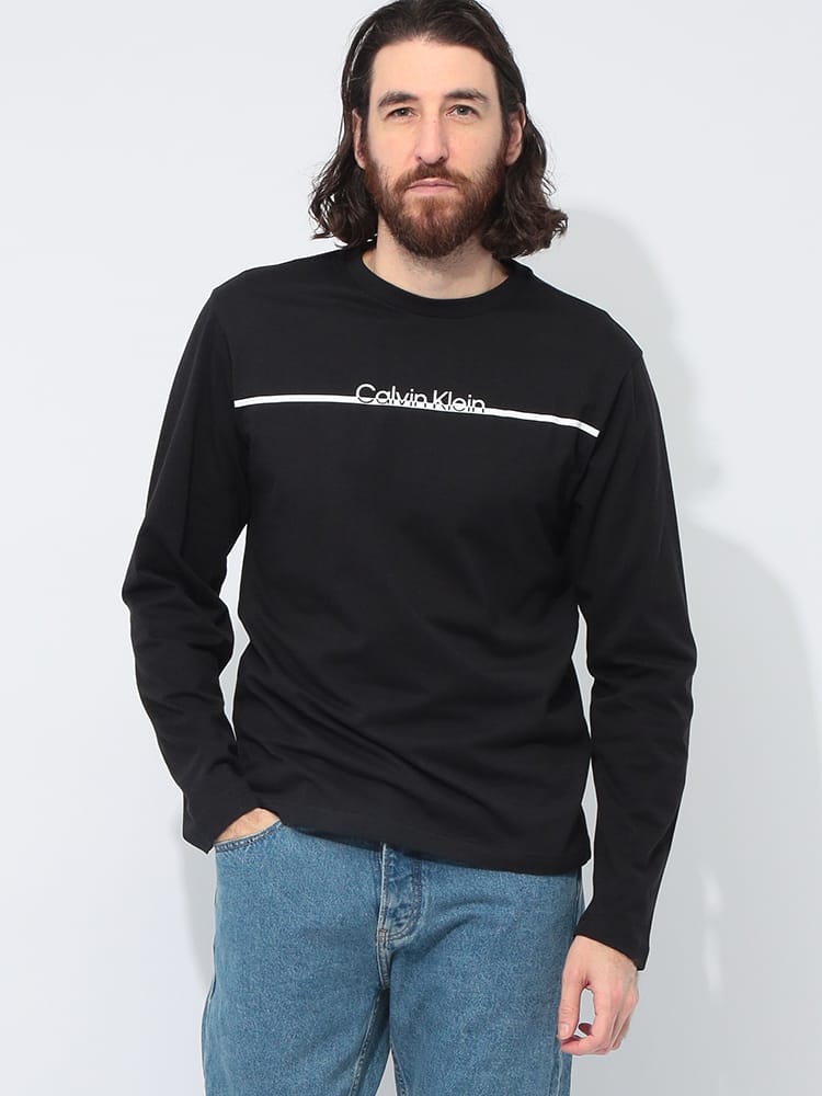 Calvin Klein (カルバンクライン) ラインロゴ クルーネック 長袖 Tシャツ CKK10K114343 メンズ