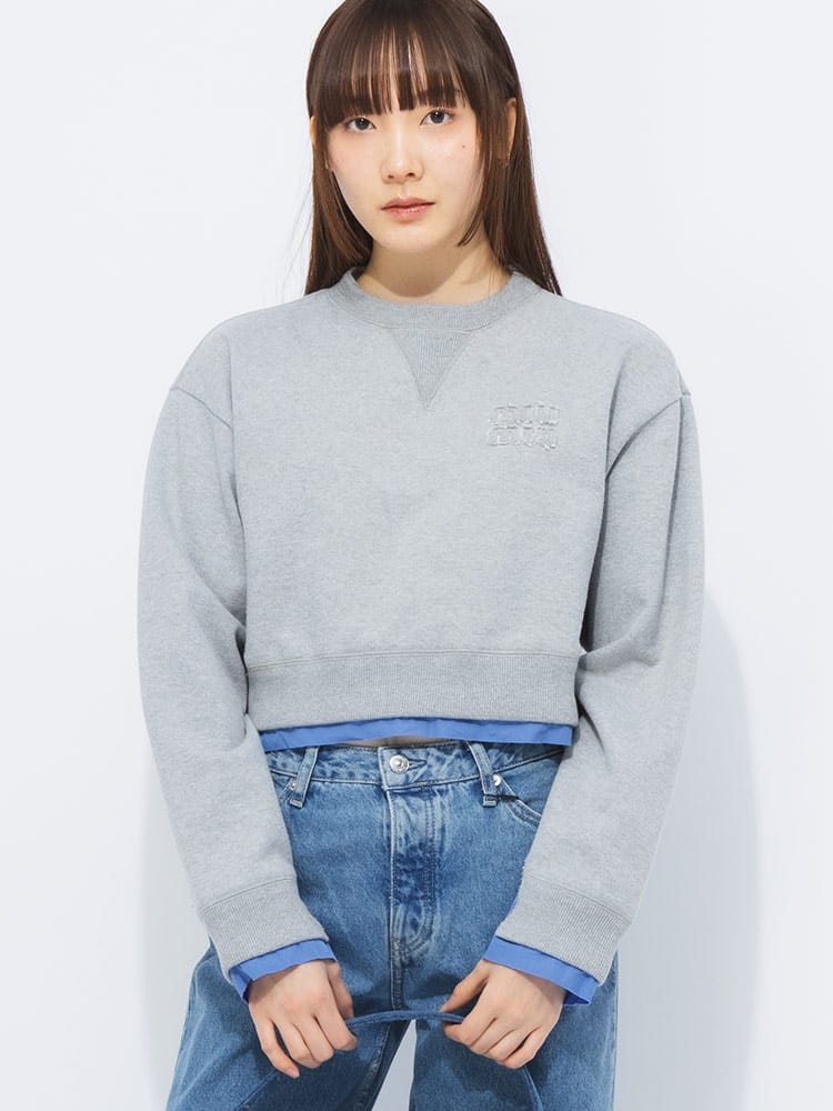 MIU MIU (ミュウミュウ) 異素材切り替え クルーネック トレーナー MIUMJL05515WI レディース