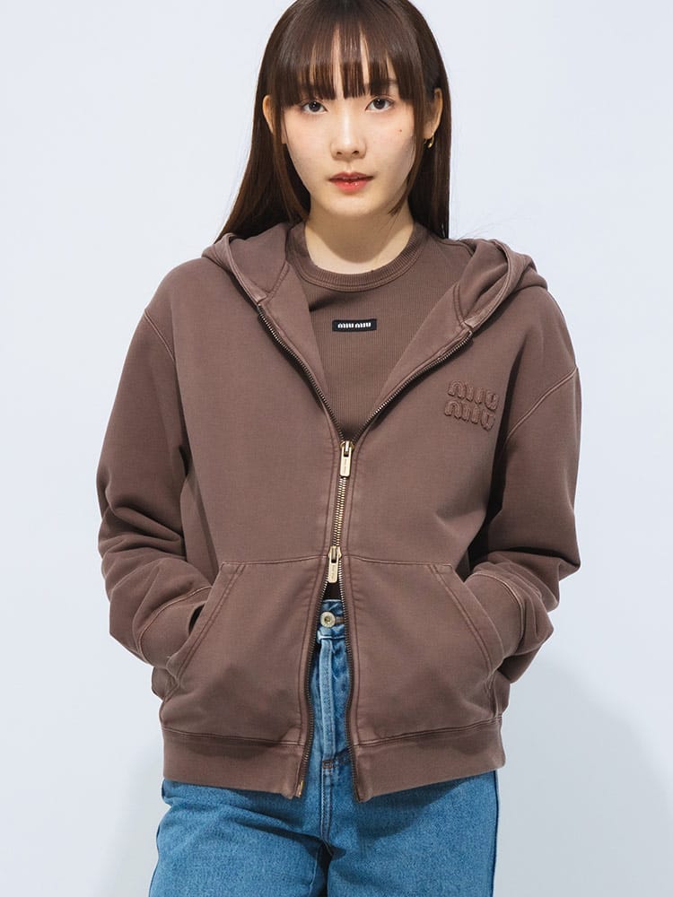 MIU MIU (ミュウミュウ) 胸ロゴ フルジップ パーカー MIUMJL063159B レディース