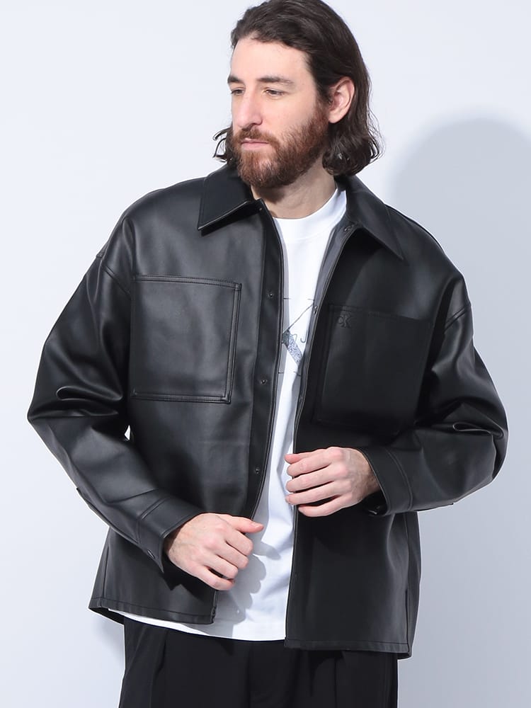 Calvin Klein (カルバンクライン) 合成皮革 フルボタン シャツジャケット FAUX LEATHER CKJ30J326731 メンズ