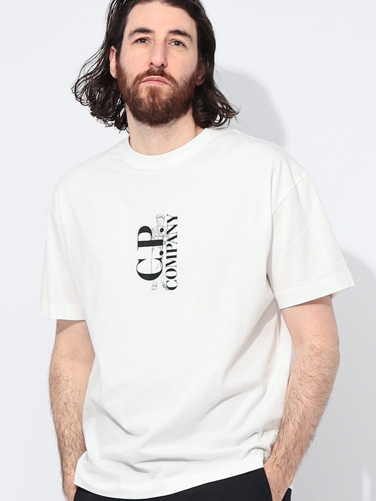 C.P COMPANY (シーピーカンパニー) ロゴプリント クルーネック 半袖 Tシャツ CHEST LOGO CPTS177A005100W メンズ