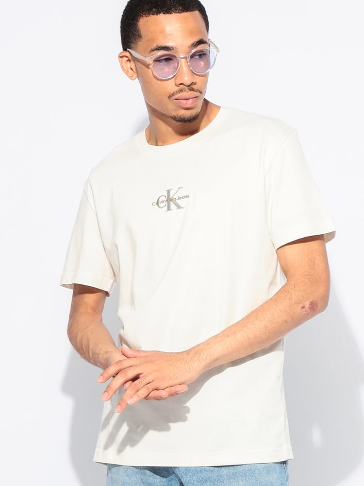 Calvin Klein (カルバンクライン) ロゴ刺繍 クルーネック 半袖 Tシャツ 