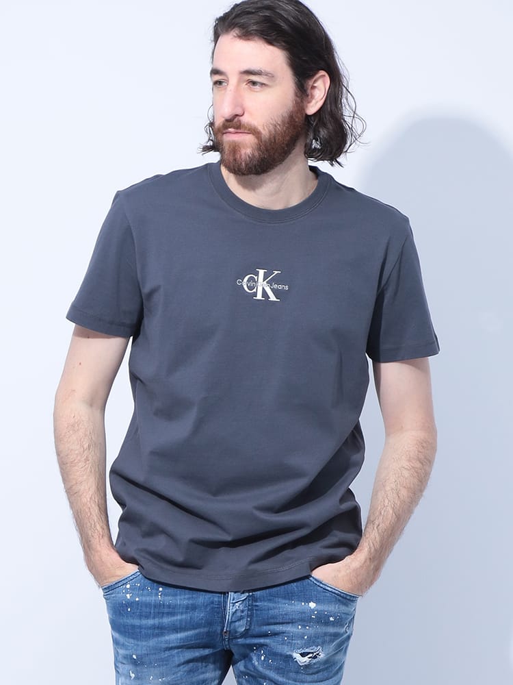 Calvin Klein (カルバンクライン) ロゴ刺繍 クルーネック 半袖 Tシャツ 