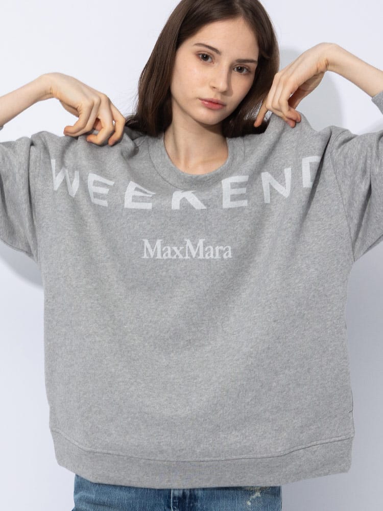 MAX MARA (マックスマーラ) 裏起毛 ロゴプリント クルーネック 