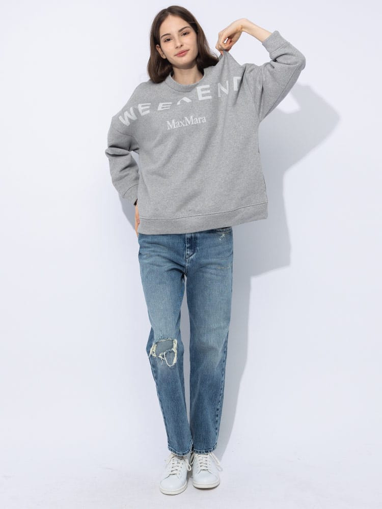 MAX MARA (マックスマーラ) 裏起毛 ロゴプリント クルーネック 