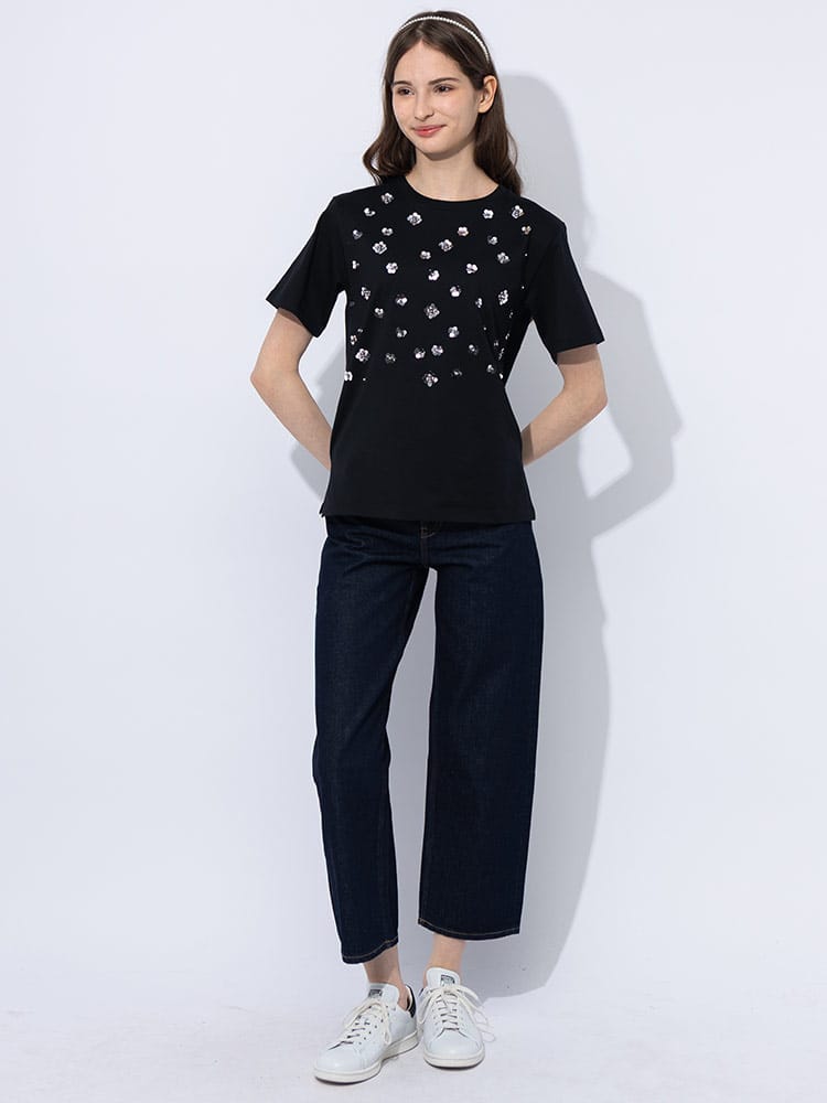 MAX MARA (マックスマーラ) ビーズフラワー クルーネック 半袖 Tシャツ 