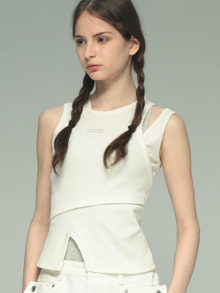 Feng Chen Wang (フェン・チェン・ワン) 2in1 アシンメトリー リブ タンクトップ レディース