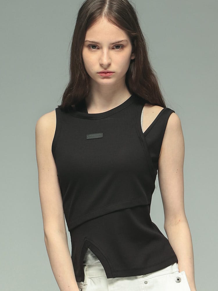 Feng Chen Wang (フェン・チェン・ワン) 2in1 アシンメトリー リブ タンクトップ レディース