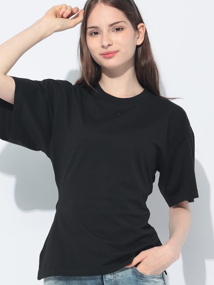 courreges (クレージュ) ウエストシェイプ ワンポイントロゴ 半袖 Tシャツ レディース
