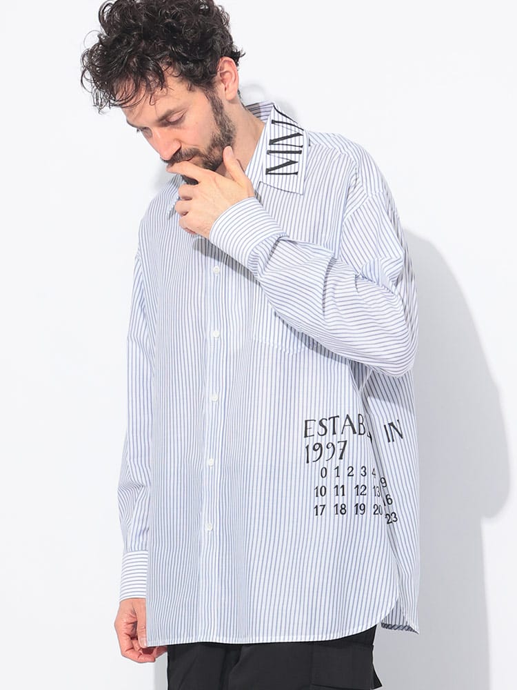 MM6 Maison Margiela (エムエムシックス メゾン マルジェラ) ロゴ ストライプ 長袖 シャツ MM6DT0014M35251 メンズ