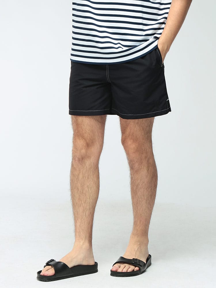 AMI PARIS (アミパリス) メンズ スイムパンツ 収納袋付き コントラストステッチ メッシュインナー スイムショーツ AMHBW006PA0027