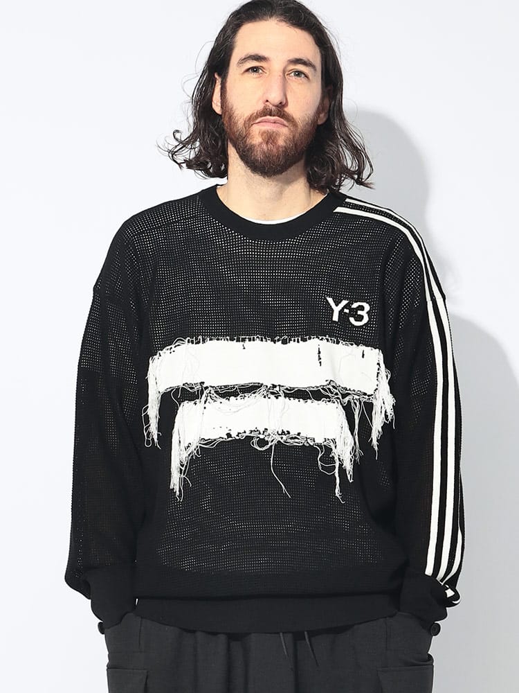 Y-3 (ワイスリー) スリーストライプ クルーネック ニット GFX KNIT CREW メンズ