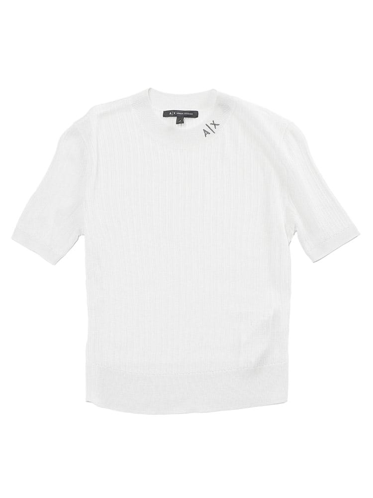 ARMANI EXCHANGE (アルマーニ エクスチェンジ ) ネックロゴ シースルー 半袖 ニットシャツ レディース