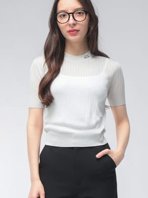 ARMANI EXCHANGE (アルマーニ エクスチェンジ ) ネックロゴ シースルー 半袖 ニットシャツ レディース