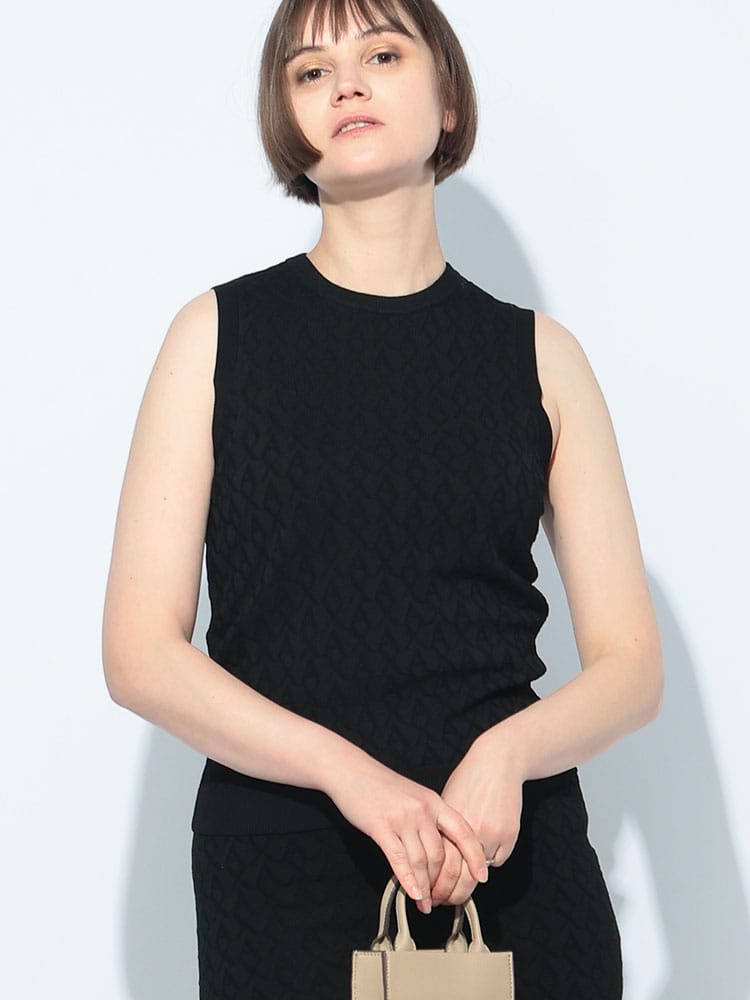 ARMANI EXCHANGE (アルマーニ エクスチェンジ ) ロゴジャガード柄 ノースリーブ ニット シャツ レディース