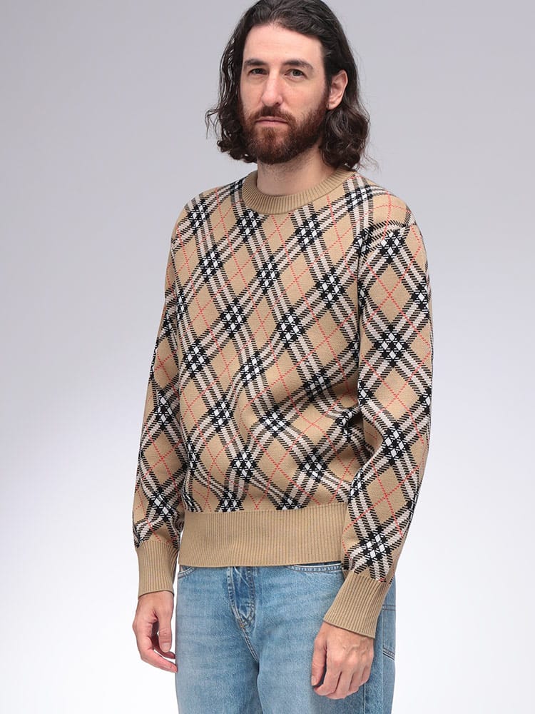 BURBERRY (バーバリー) チェック ウールブレンド クルーネック セーター BB8111379 メンズ