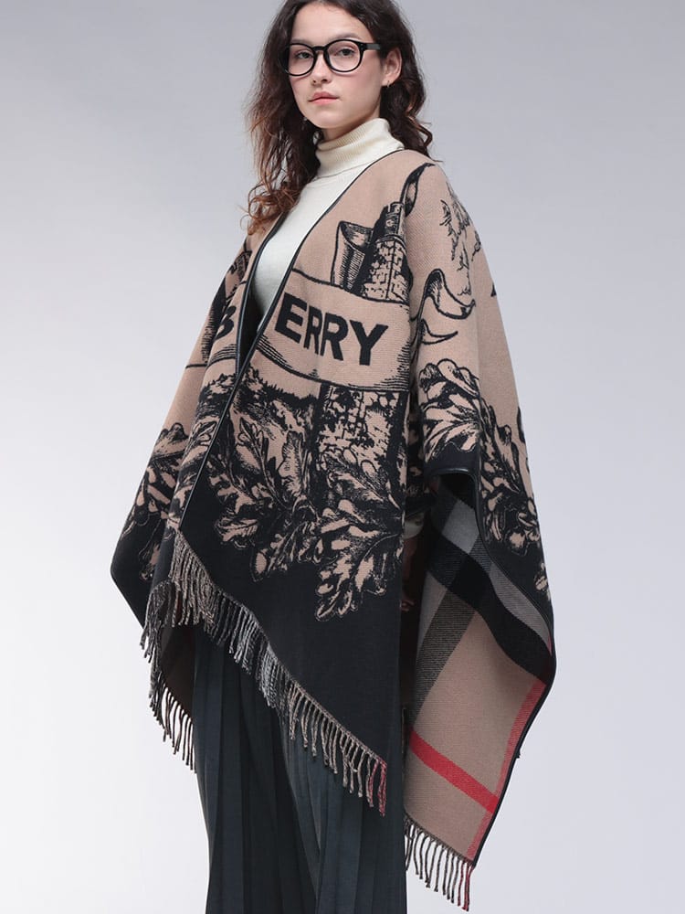 BURBERRY (バーバリー) リバーシブル ウール チェック×総柄 ケープ BBL8074875 レディース