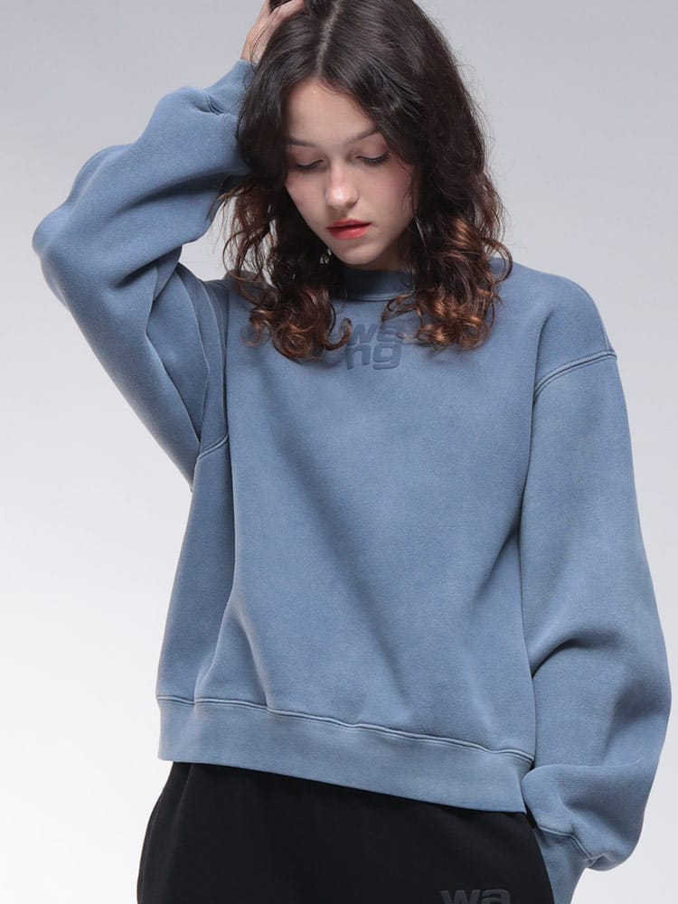 alexanderwang (アレキサンダーワン) 裏起毛 ワンポイント クルーネック トレーナー ESSENTIAL TERRY WASHED AWL4CC3241518 レディース