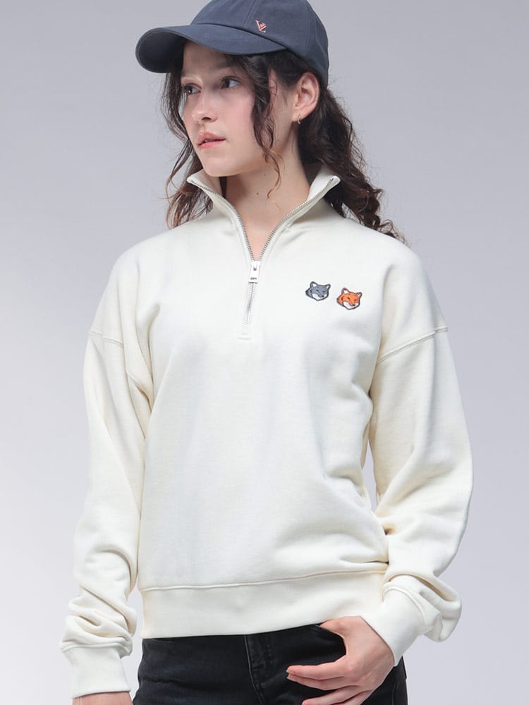 Maison Kitsune (メゾン キツネ) キツネ刺繍 ハーフジップ トレーナー DOUBLE BOLD FOX KNLW211CFKM0321 レディース