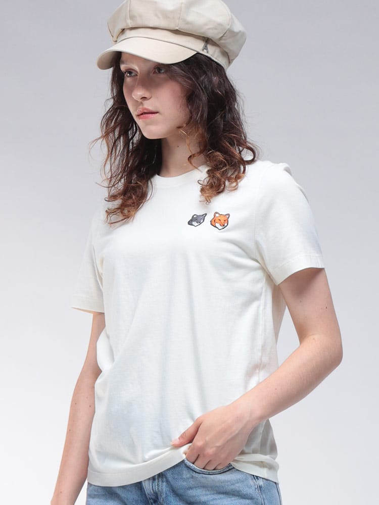 Maison Kitsune (メゾン キツネ) キツネ刺繍 最新 クルーネック 半袖 Tシャツ DOUBLE BOLD FOX 楽天 メゾンキツネ　Maison Kitsune Tシャツ