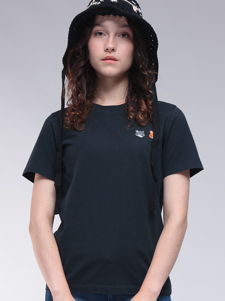 Maison Kitsune (メゾン キツネ) キツネ刺繍 クルーネック 半袖 Tシャツ DOUBLE BOLD FOX KNLW011CFKJ0008 レディース