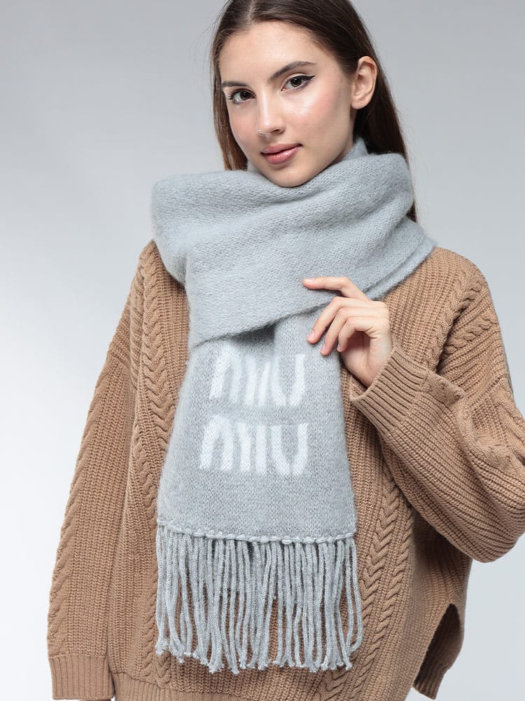 【無料ギフトラッピング対象品】 MIU MIU (ミュウミュウ) モヘヤ ロゴ マフラー MIU5FS0622CQD レディース