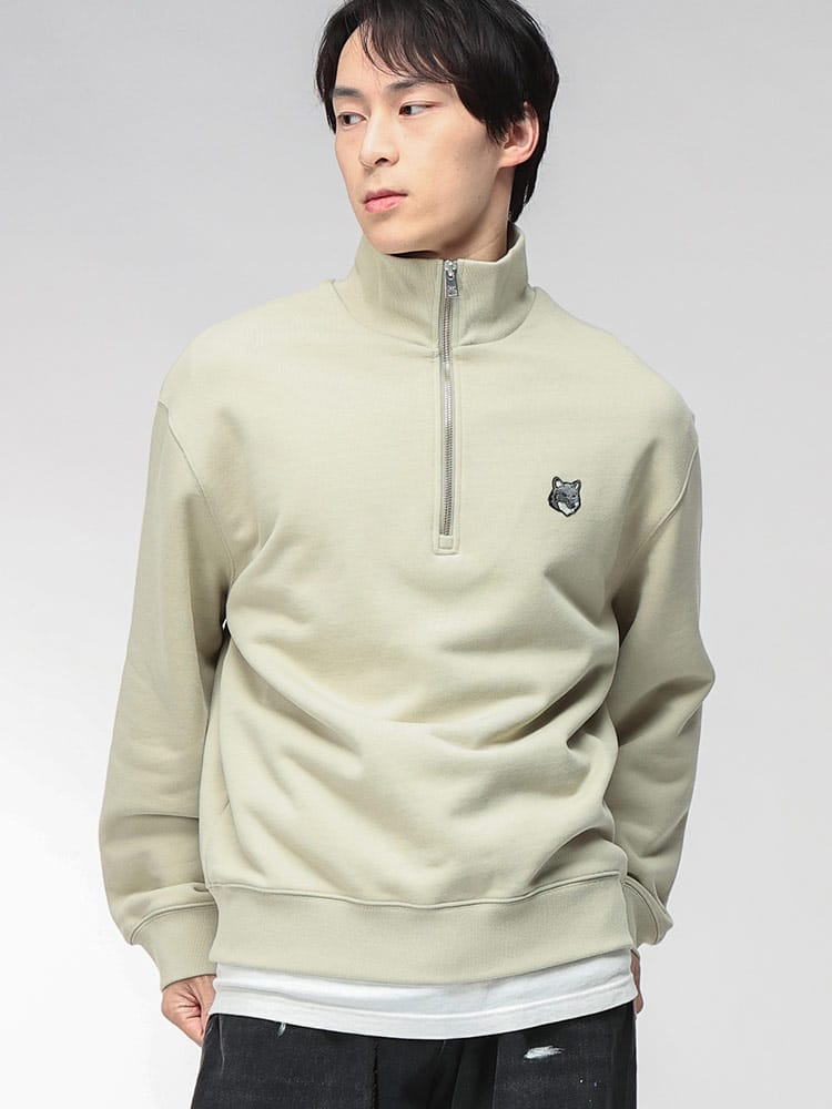 Maison Kitsune (メゾン キツネ) ハーフジップ 刺繍 スタンド トレーナー スウェット プルオーバー FOX HEAD KNPM0305KM0341 メンズ