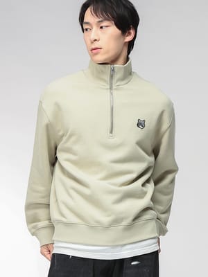 Maison Kitsune (メゾン キツネ) ハーフジップ 刺繍 スタンド トレーナー スウェット プルオーバー FOX HEAD KNPM0305KM0341 メンズ
