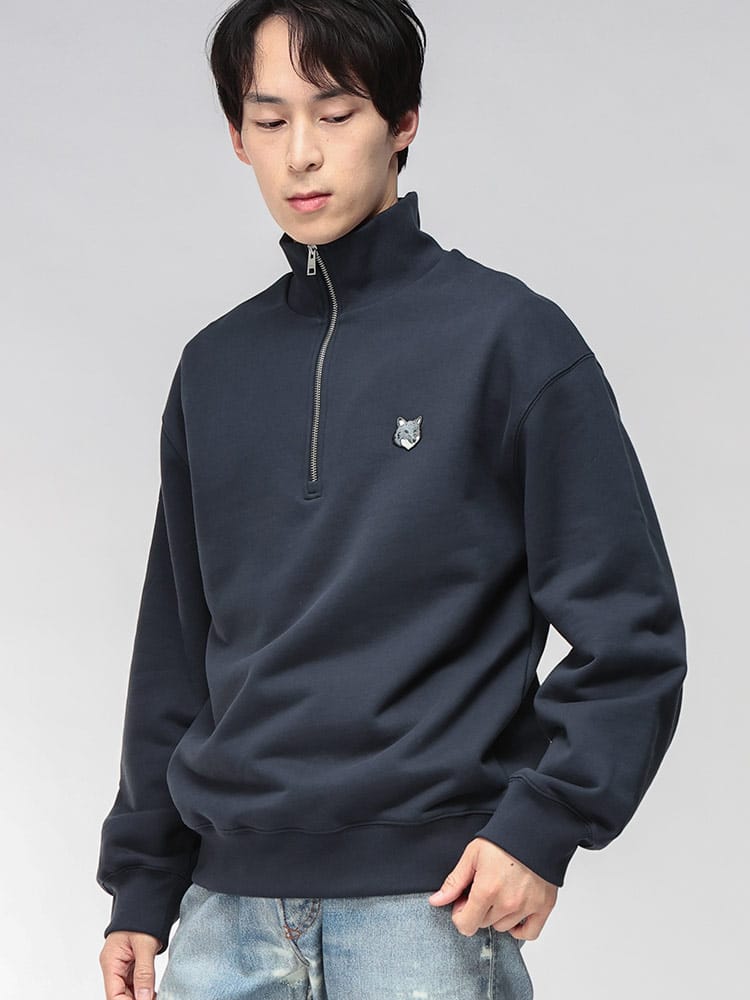 Maison Kitsune (メゾン キツネ) ハーフジップ 刺繍 スタンド トレーナー スウェット プルオーバー FOX HEAD KNPM0305KM0341 メンズ