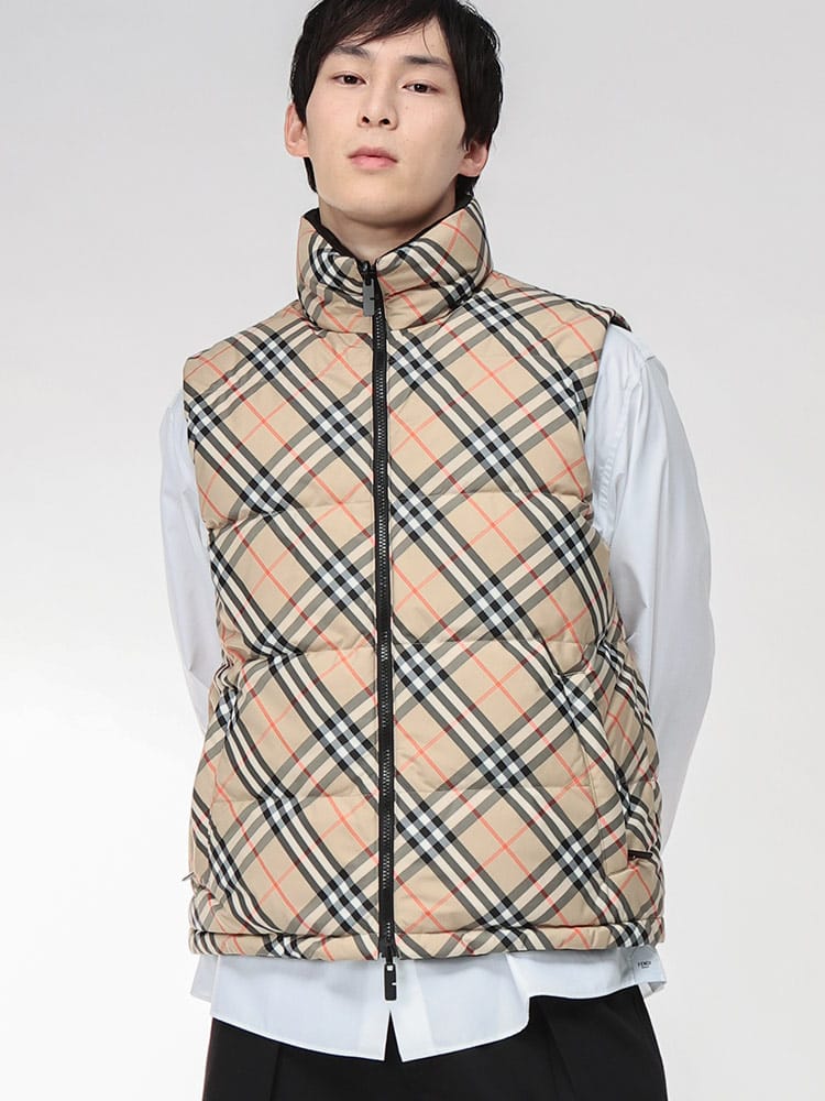 BURBERRY (バーバリー) ロゴ リバーシブル チェック 無地 ダウンベスト BB8110200 メンズ
