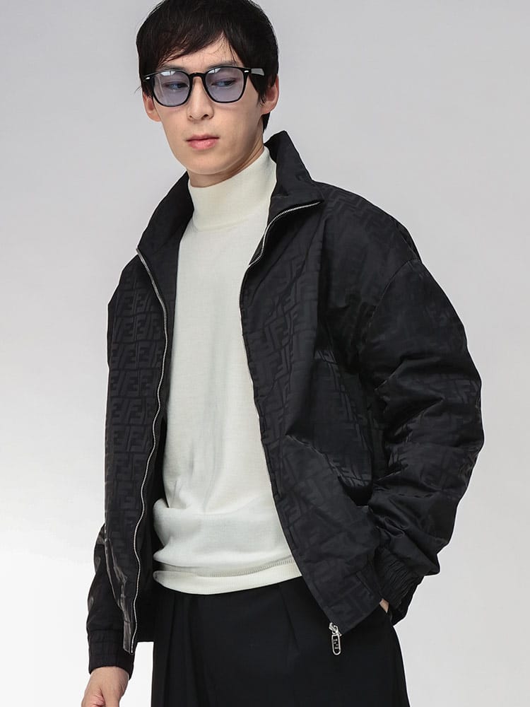 FENDI (フェンディ) 総柄 ロゴ ズッカ柄 スタンドカラ― 中綿ジャケット 