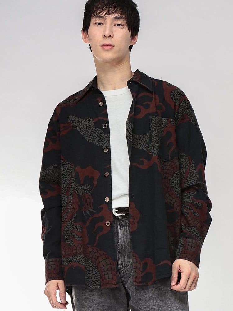 OUR LEGACY (アワーレガシー) 総柄 蛇柄 長袖 シャツ Abstract Snake OLM4252AB メンズ