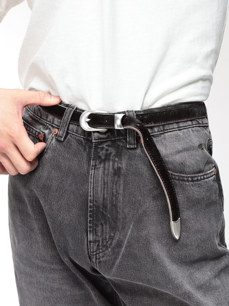 OUR LEGACY (アワーレガシー) カーフヘアー レザー ナロー ベルト Hair ヘアーOLA4258CC メンズ