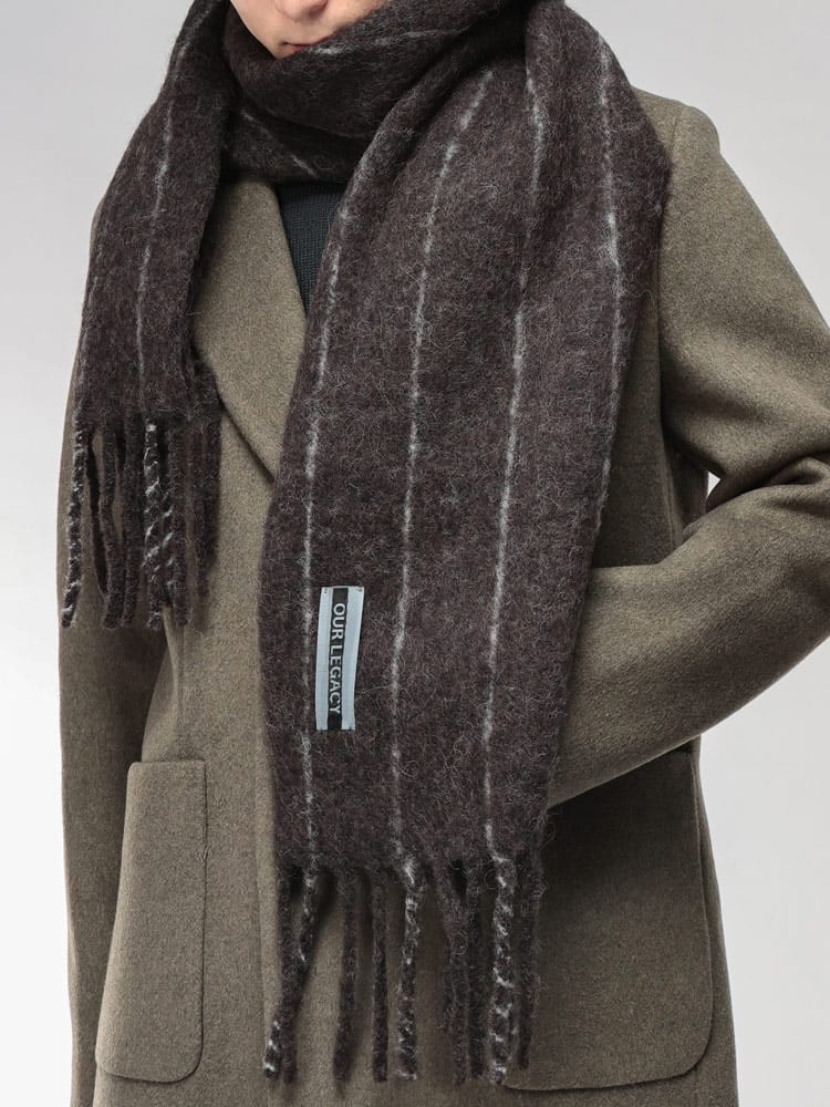 OUR LEGACY (アワーレガシー) ロゴ アルパカ混 ストライプ フリンジ マフラー ESTATE エステイト OLA4258EBR メンズ