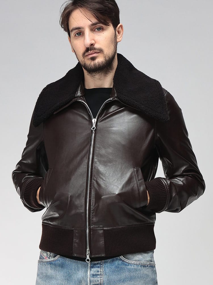 OUR LEGACY (アワーレガシー) ボアカラー フルジップ カーフレザー ボンバー ジャケット PHAROS BOMBER ファロスボンバー OLM4259PU メンズ