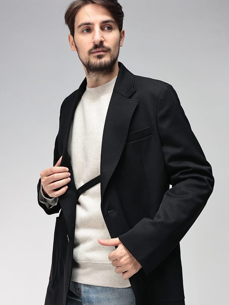 OUR LEGACY (アワーレガシー) テックサテン 2WAY シングル ロング丈 チェスター オーバー コート ONYX BLACK オニキスブラック OLM4251RO メンズ