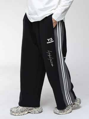 Y-3 (ワイスリー) NEIGHBORHOOD コラボ ロゴ プリント 3ストライプ ワイド トラック パンツ NBHD TRACK PANTS Y3JW7002 メンズ