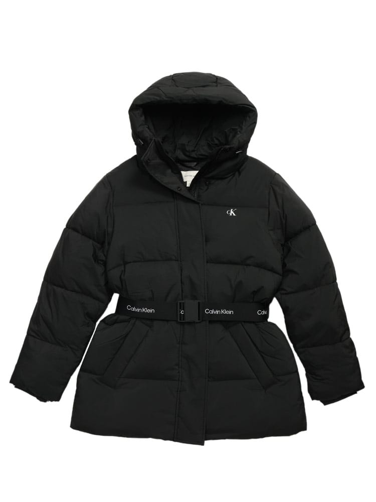 Calvin Klein (カルバンクライン) ベルト付き ミッドウェイト ミドル丈 Aライン パファー 中綿 コート CKLLV047D507G レディース