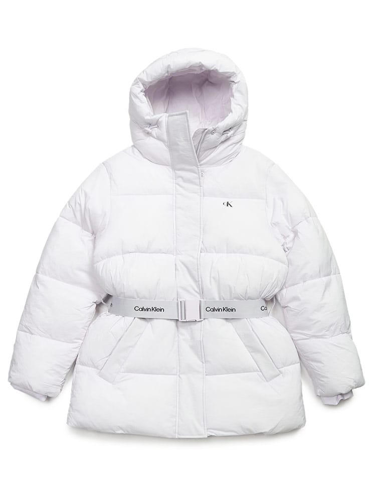 Calvin Klein (カルバンクライン) ベルト付き ミッドウェイト ミドル丈 Aライン パファー 中綿 コート CKLLV047D507G レディース