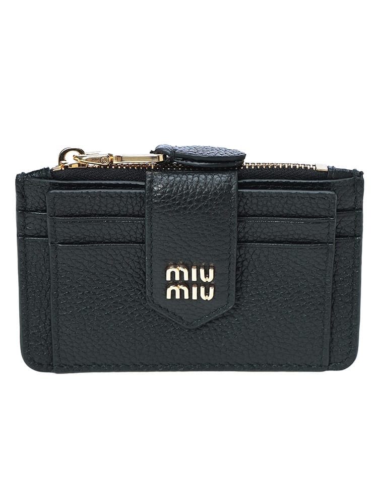 MIU MIU (ミュウミュウ) ロゴ シボレザー ミニ財布 カードケース 