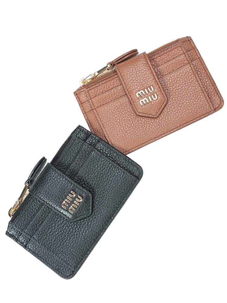 MIU MIU (ミュウミュウ) ロゴ シボレザー ミニ財布 カードケース 