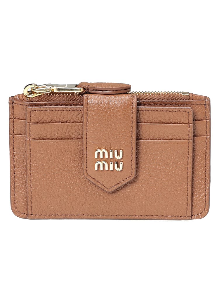 MIU MIU (ミュウミュウ) ロゴ シボレザー ミニ財布 カードケース 