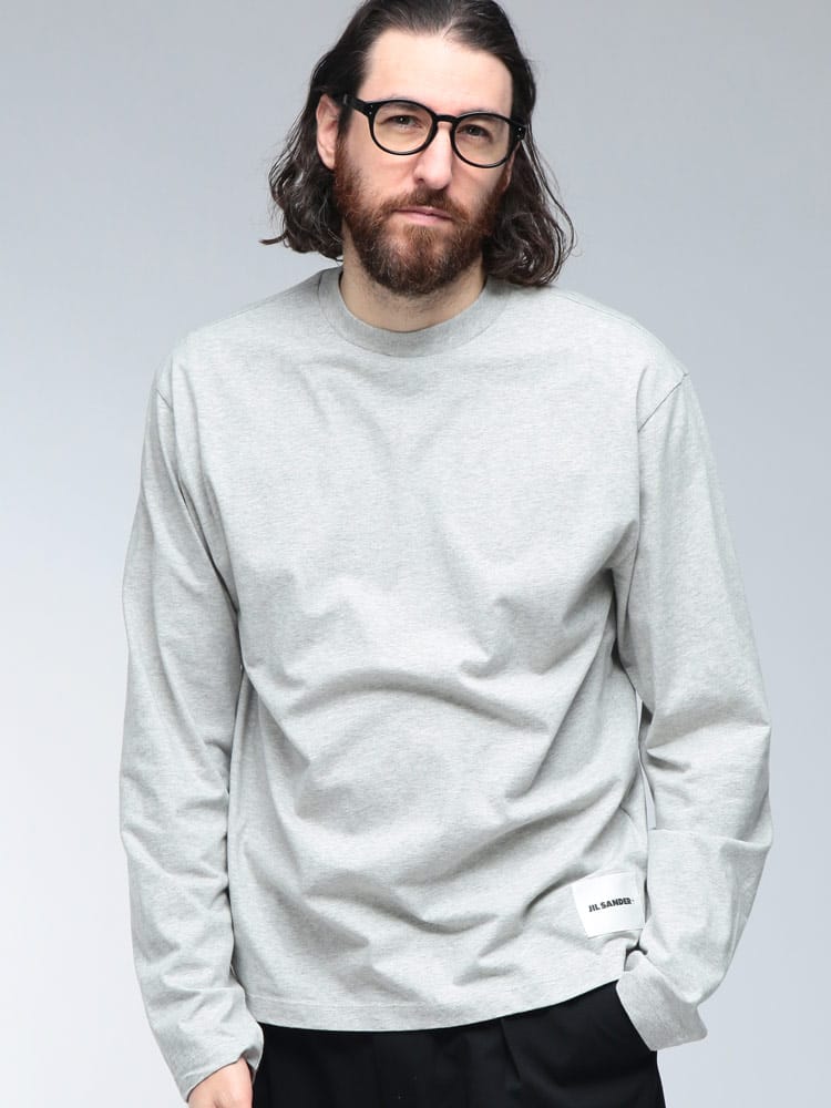 JIL SANDER (ジルサンダー) ロゴ タグ クルーネック コットン 長袖 Tシャツ JLGC0002J45048 メンズ