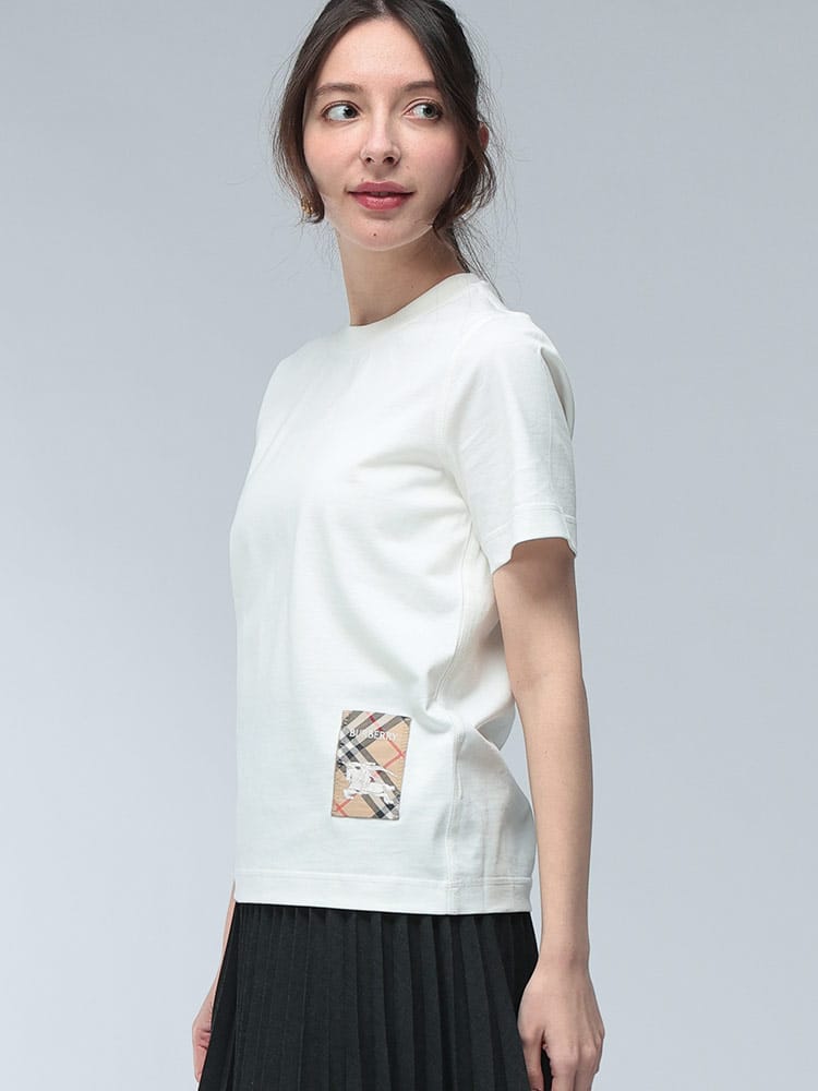 BURBERRY (バーバリー) ロゴ チェックラベル クルーネック コットン 半袖 Tシャツ BBL8104886 レディース